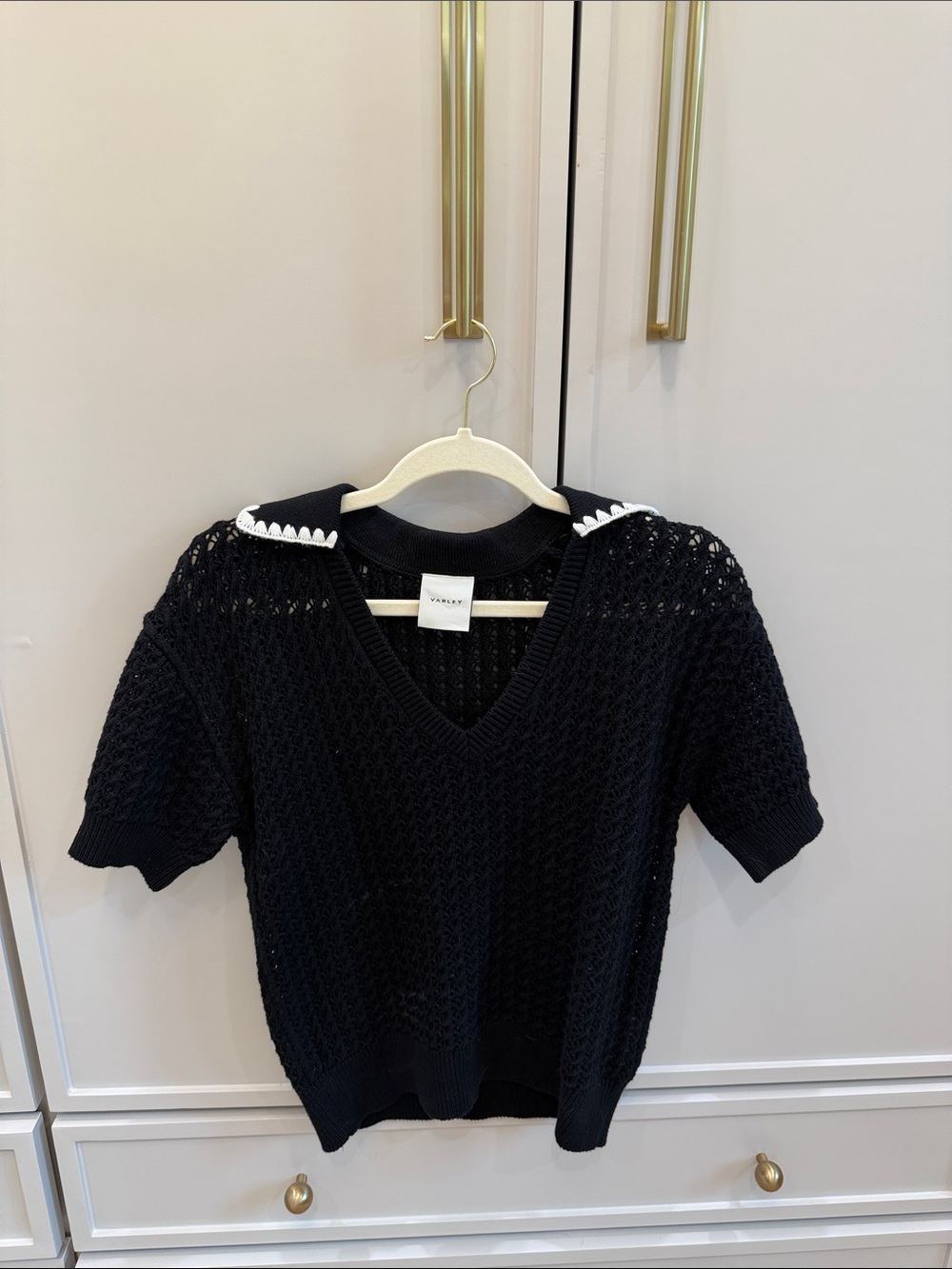 Varley Black Knit Top with White Logo Tag